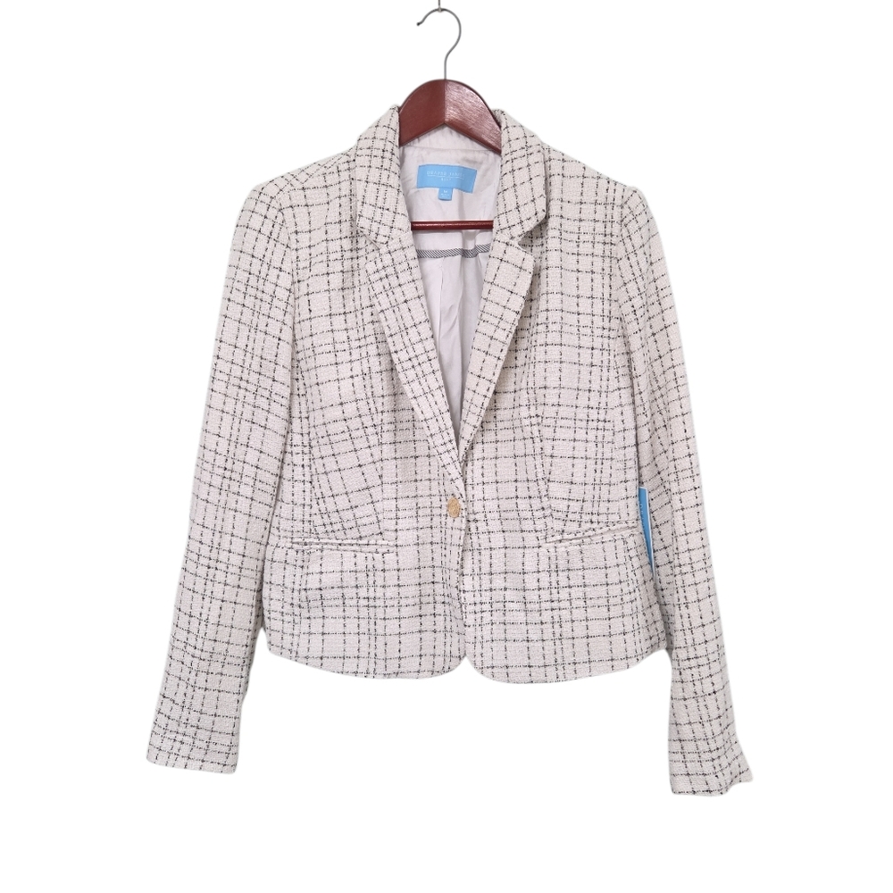 Draper James Rsvp New Boucle Metallic White And Black Blazer‎ Size M Office